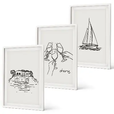 Wall art set coastal waterfront sailboat print