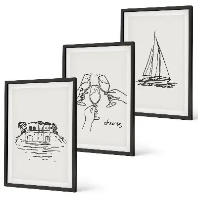 Wall art set coastal waterfront sailboat print