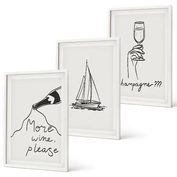 Three piece wine sailboat line art wall decor three piece glass wall art set