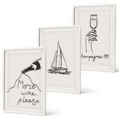 Three piece wine sailboat line art wall decor three piece glass wall art set