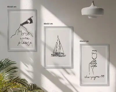 Three piece wine sailboat line art wall decor three piece glass wall art set