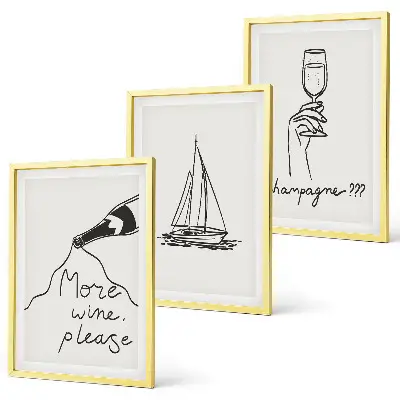 Three piece wine sailboat line art wall decor three piece glass wall art set