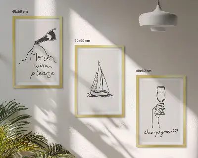 Three piece wine sailboat line art wall decor three piece glass wall art set