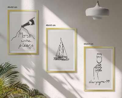 Three-piece wall art piece Wine sailboat glass line-art