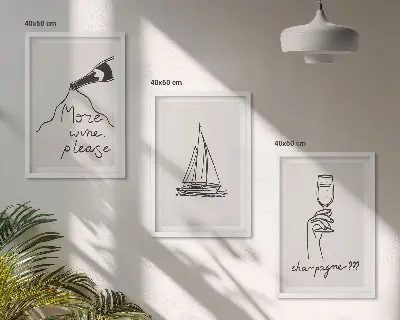 Three piece wine sailboat line art wall decor three piece glass wall art set