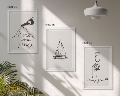 Three-piece wall art piece Wine sailboat glass line-art