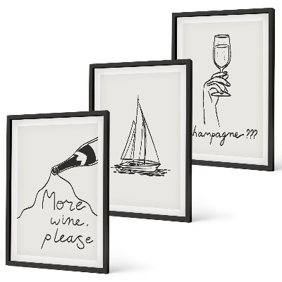 Three-piece wall art piece Wine sailboat glass line-art