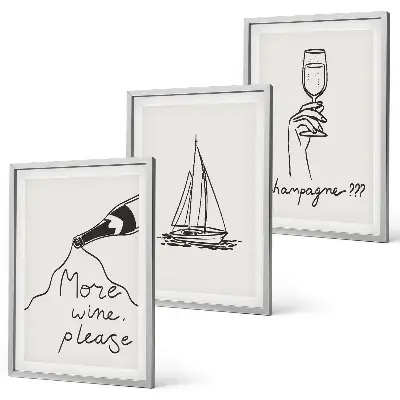 Three piece wine sailboat line art wall decor three piece glass wall art set