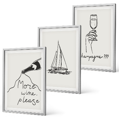 Three-piece wall art piece Wine sailboat glass line-art