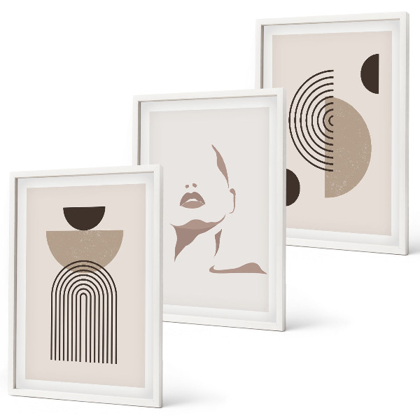 Set of 3 framed wall art pieces Abstract forms and face