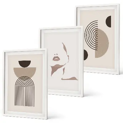 Abstract forms and face framed wall art set of 3 pieces