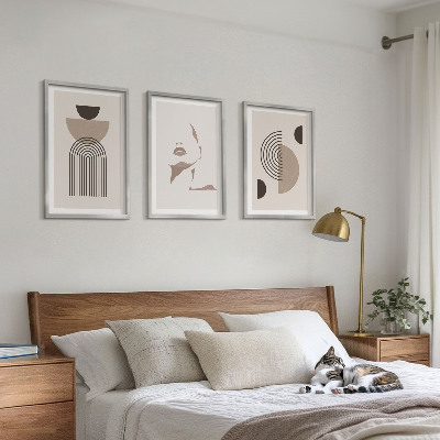Set of 3 framed wall art pieces Abstract forms and face