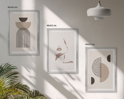 Set of 3 framed wall art pieces Abstract forms and face