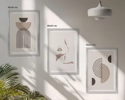Abstract forms and face framed wall art set of 3 pieces