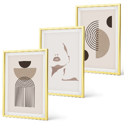Set of 3 framed wall art pieces Abstract forms and face