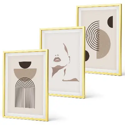Abstract forms and face framed wall art set of 3 pieces
