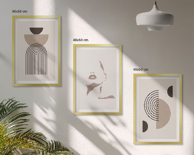 Set of 3 framed wall art pieces Abstract forms and face