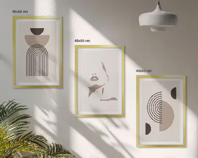 Abstract forms and face framed wall art set of 3 pieces