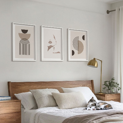 Set of 3 framed wall art pieces Abstract forms and face