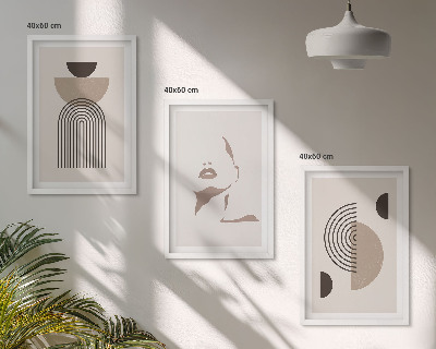 Set of 3 framed wall art pieces Abstract forms and face
