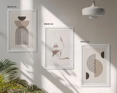 Abstract forms and face framed wall art set of 3 pieces