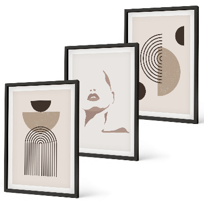 Set of 3 framed wall art pieces Abstract forms and face
