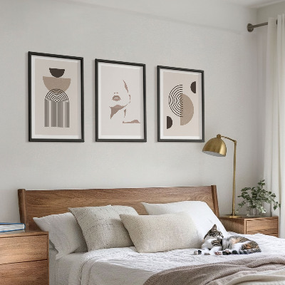 Set of 3 framed wall art pieces Abstract forms and face