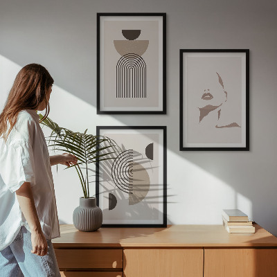 Set of 3 framed wall art pieces Abstract forms and face
