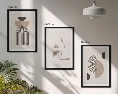 Abstract forms and face framed wall art set of 3 pieces