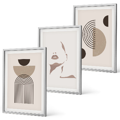 Set of 3 framed wall art pieces Abstract forms and face