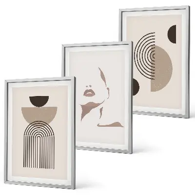 Abstract forms and face framed wall art set of 3 pieces