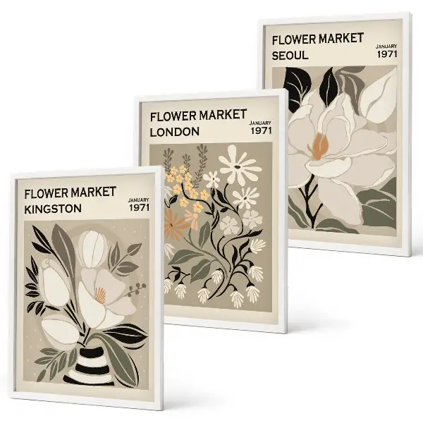 Retro Flowers from Cities Around the World wall art set