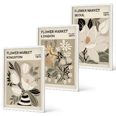 Retro Flowers from Cities Around the World wall art set