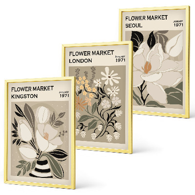 Wall art set Retro Flowers from Cities Around the World