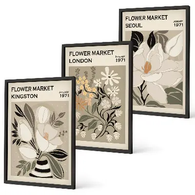 Retro Flowers from Cities Around the World wall art set