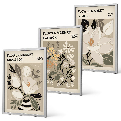 Wall art set Retro Flowers from Cities Around the World
