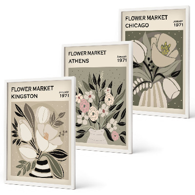 Three-piece wall art piece Retro floral arrangements