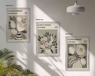 Three-piece wall art piece Retro floral arrangements