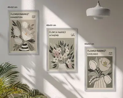 Retro floral arrangements three-piece wall art set