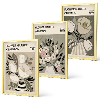 Three-piece wall art piece Retro floral arrangements