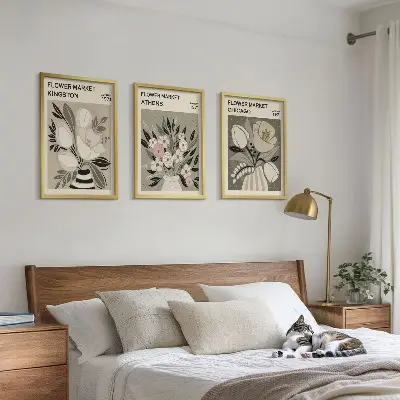 Retro floral arrangements three-piece wall art set