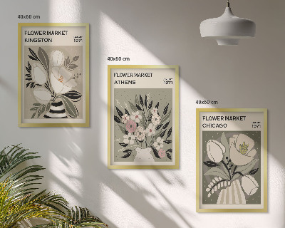 Three-piece wall art piece Retro floral arrangements