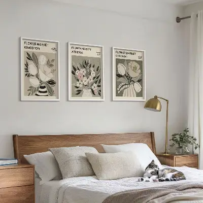 Retro floral arrangements three-piece wall art set