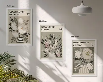 Retro floral arrangements three-piece wall art set
