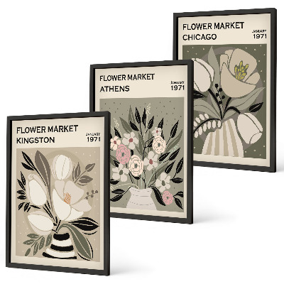 Three-piece wall art piece Retro floral arrangements