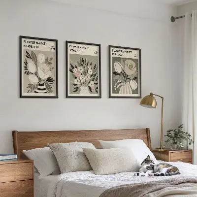 Retro floral arrangements three-piece wall art set