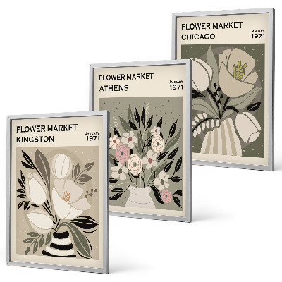 Three-piece wall art piece Retro floral arrangements