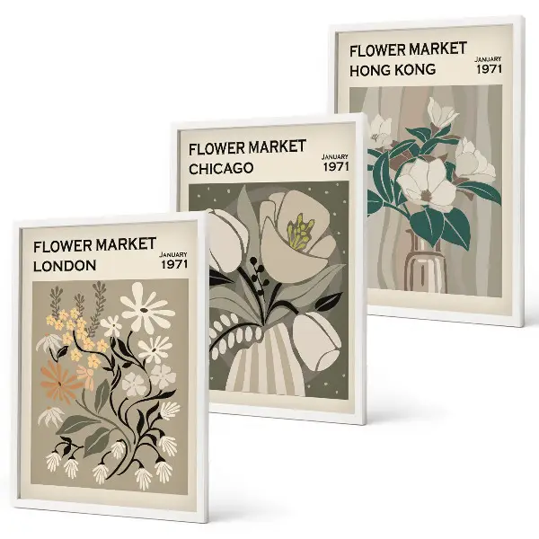 Flower Fairs London Chicago Hong Kong wall art set of 3 framed pieces