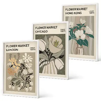 Flower Fairs London Chicago Hong Kong wall art set of 3 framed pieces