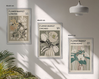 Set of 3 framed wall art pieces Flower Fairs London Chicago Hong Kong
